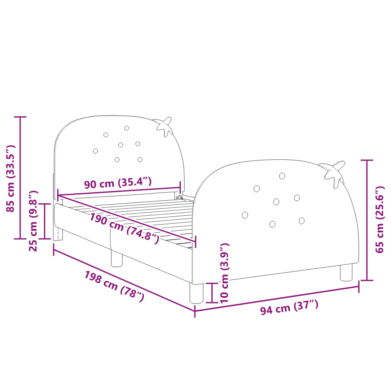 Barnsängram med sänggavel Rosa 90 x 190 cm Sammet