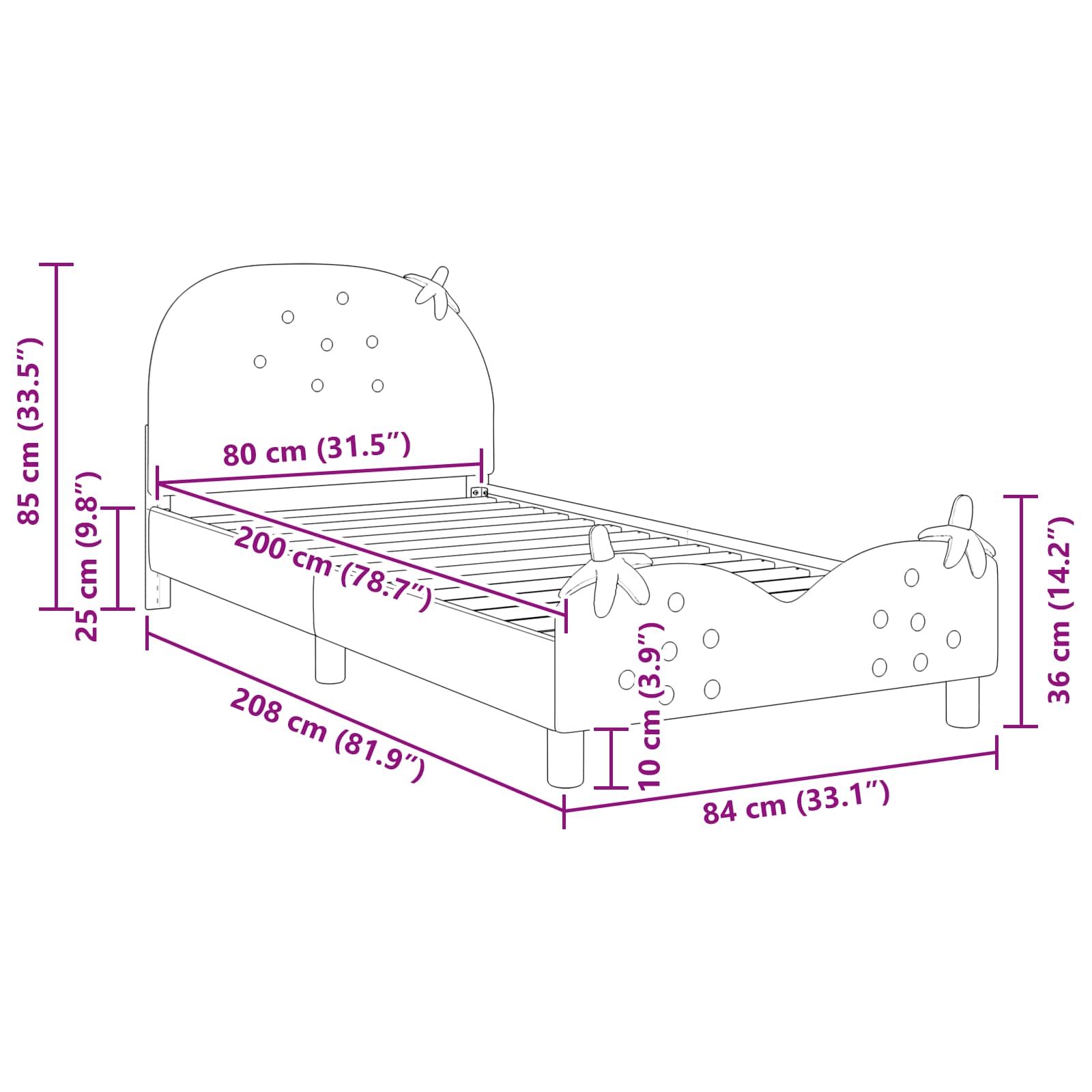Barnsängram med sänggavel Rosa 80 x 200 cm Sammet