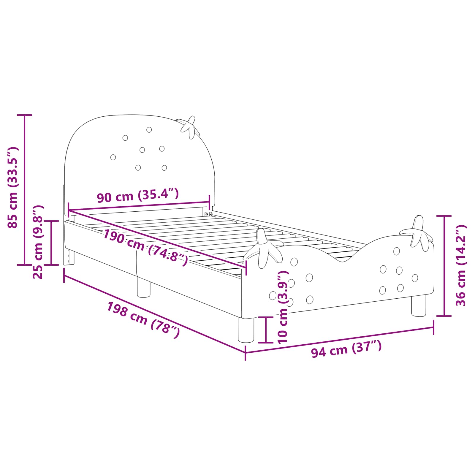Barnsängram med sänggavel Rosa 90 x 190 cm Sammet