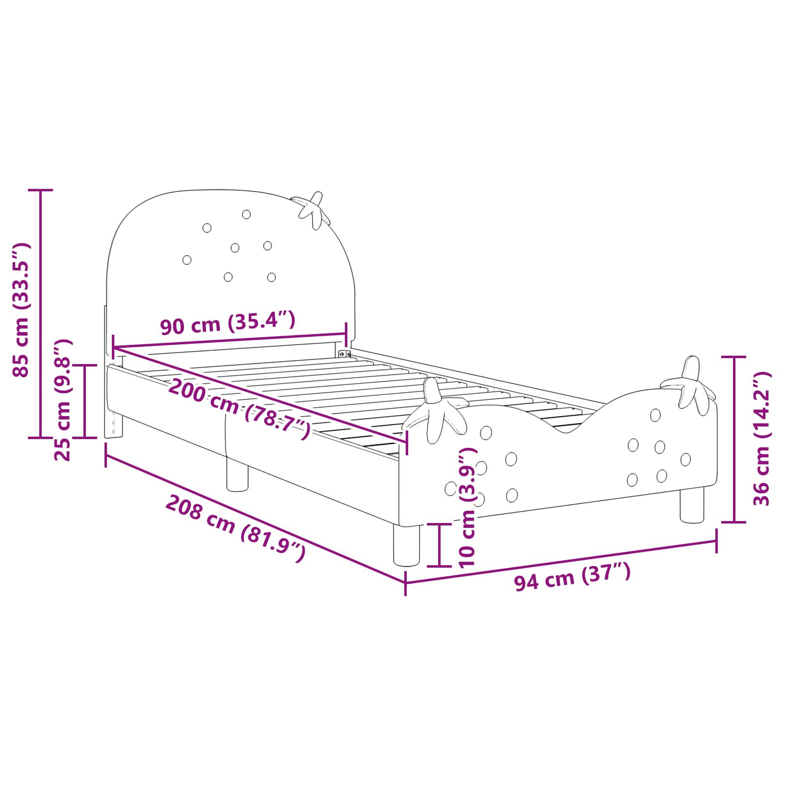Barnsängram med sänggavel Rosa 90 x 200 cm Sammet