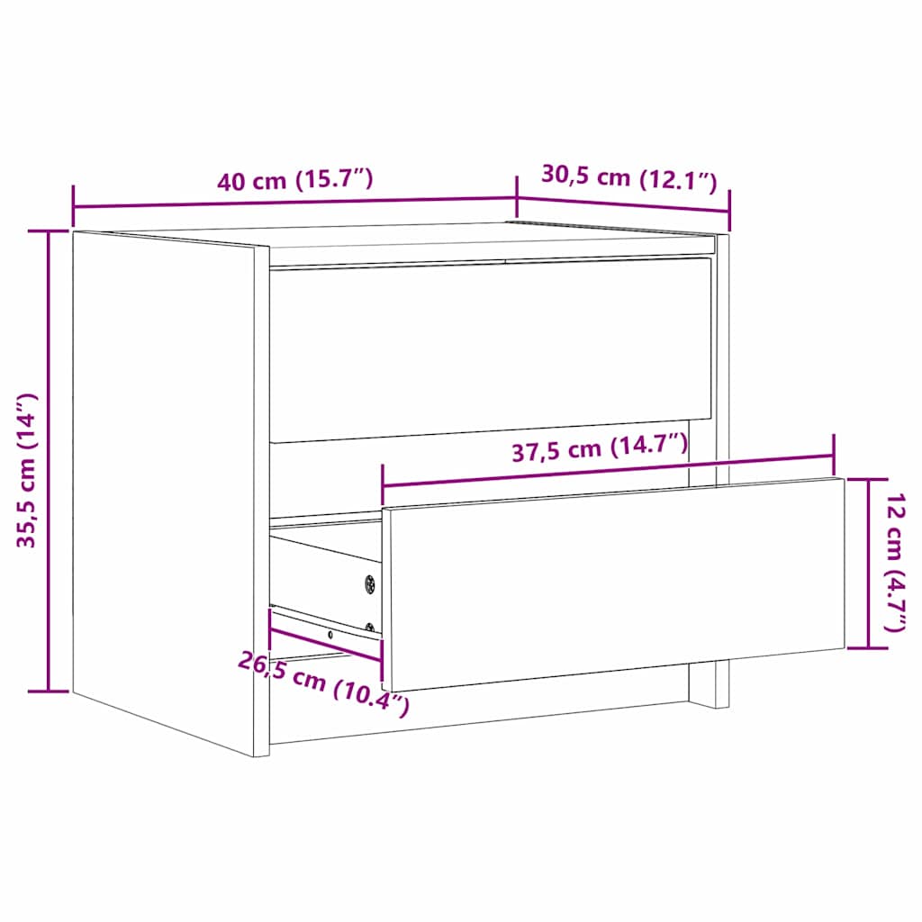 Ventario - Sängbord med låda 2 pcs Vaxbrun 40 x 30.5 x 35.5 cm Furuträ