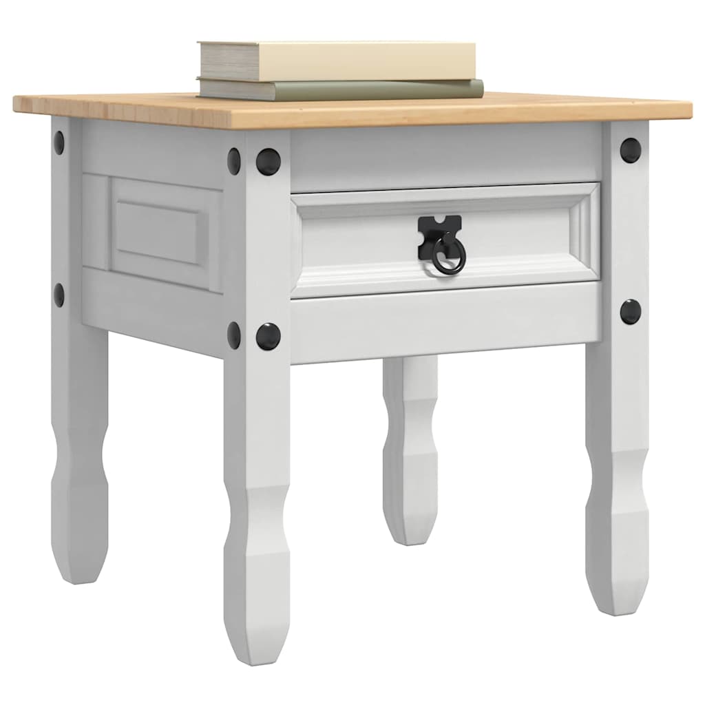 Tavrisco - Sidobord med låda med lagring Vit 50 x 50 x 50 cm Massiv furu